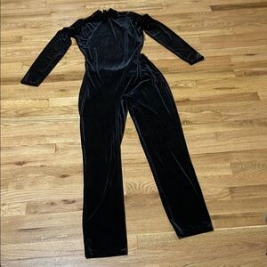 Fashion Nova Black Velvet Jumpsuit Elegant Wide-Leg